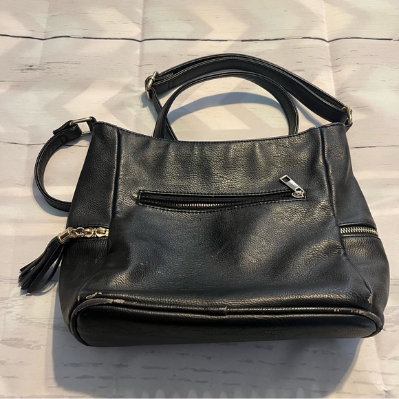 Black Medium Size Faux Leather Zip Up Purse with Gold Zipper Details - Picture 5 of 12